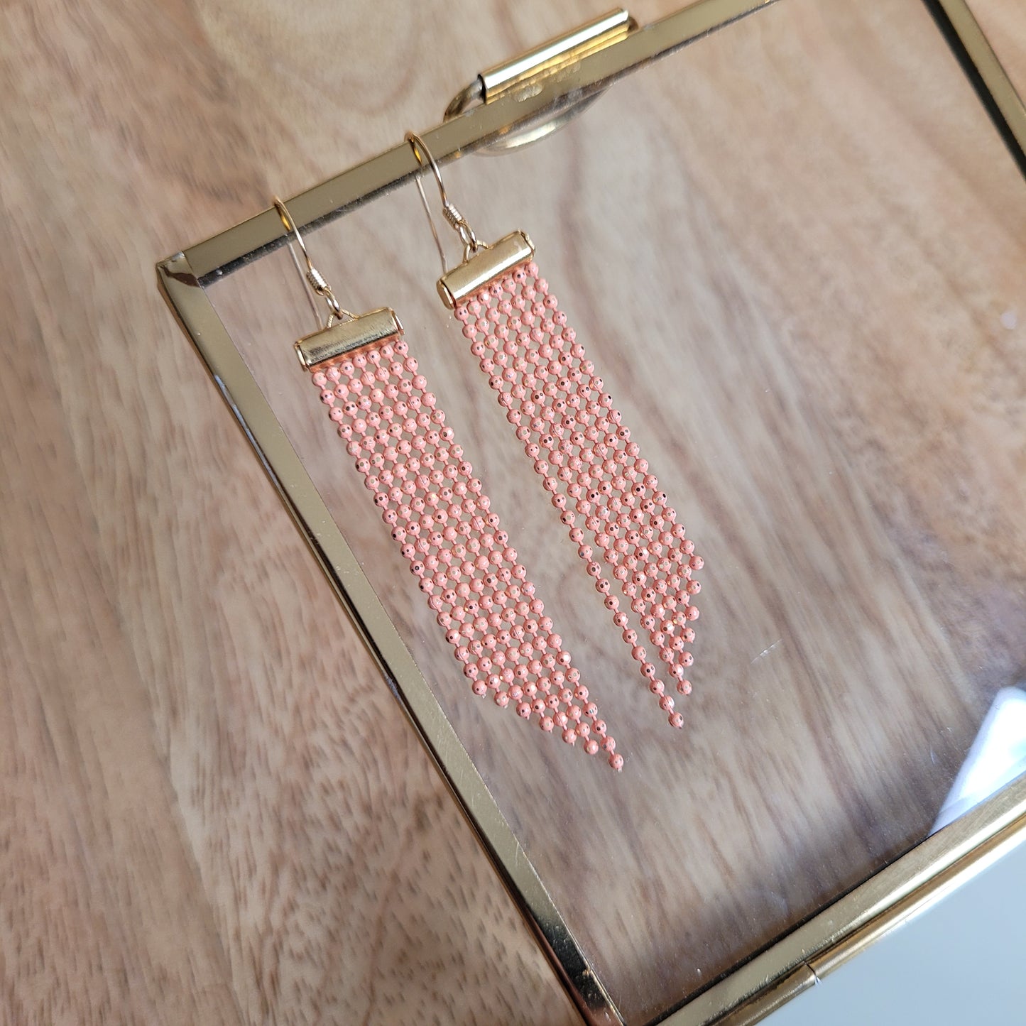 boucles d'oreilles clementine orange chaines micro perlées perles or