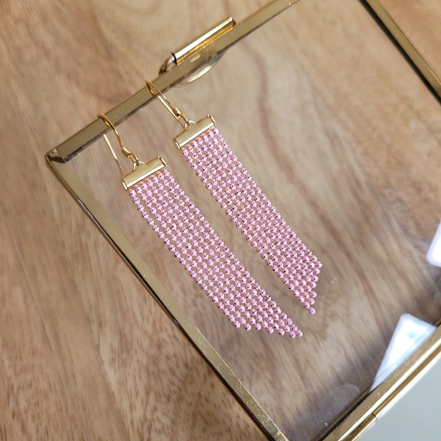boucles d'oreilles micro perlées perles rose or