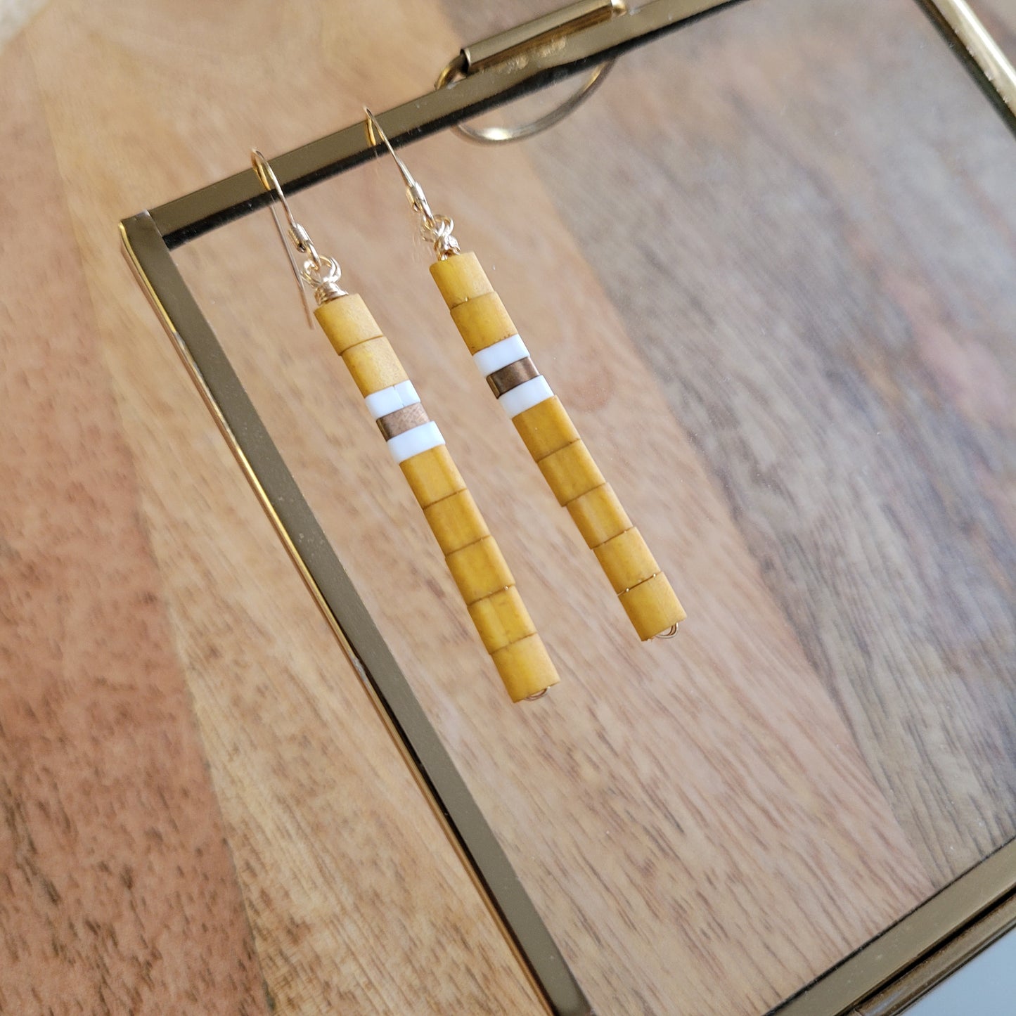 boucles d'oreilles perles miyuki rectangle jaune