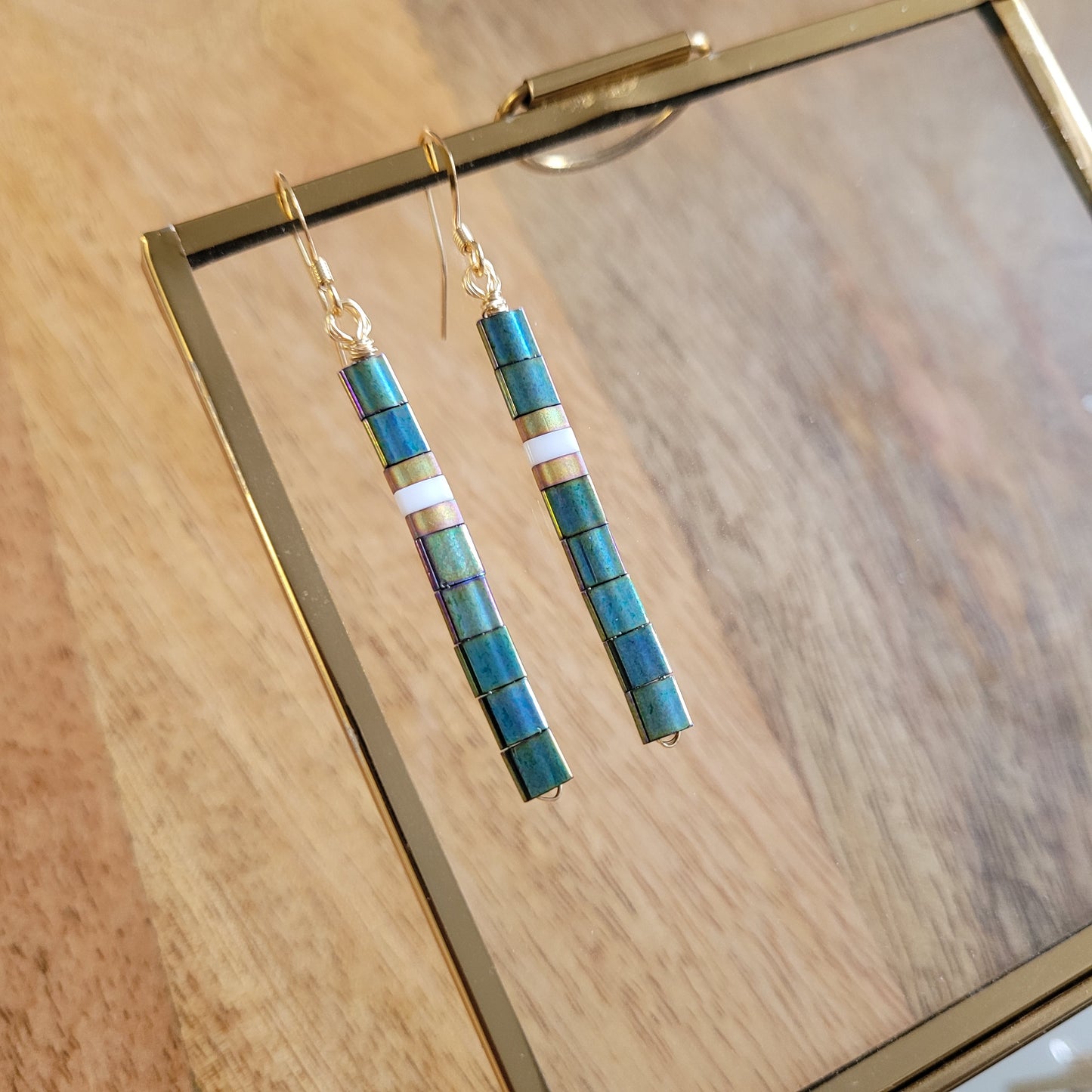 boucles d'oreilles perles miyuki rectangle vert
