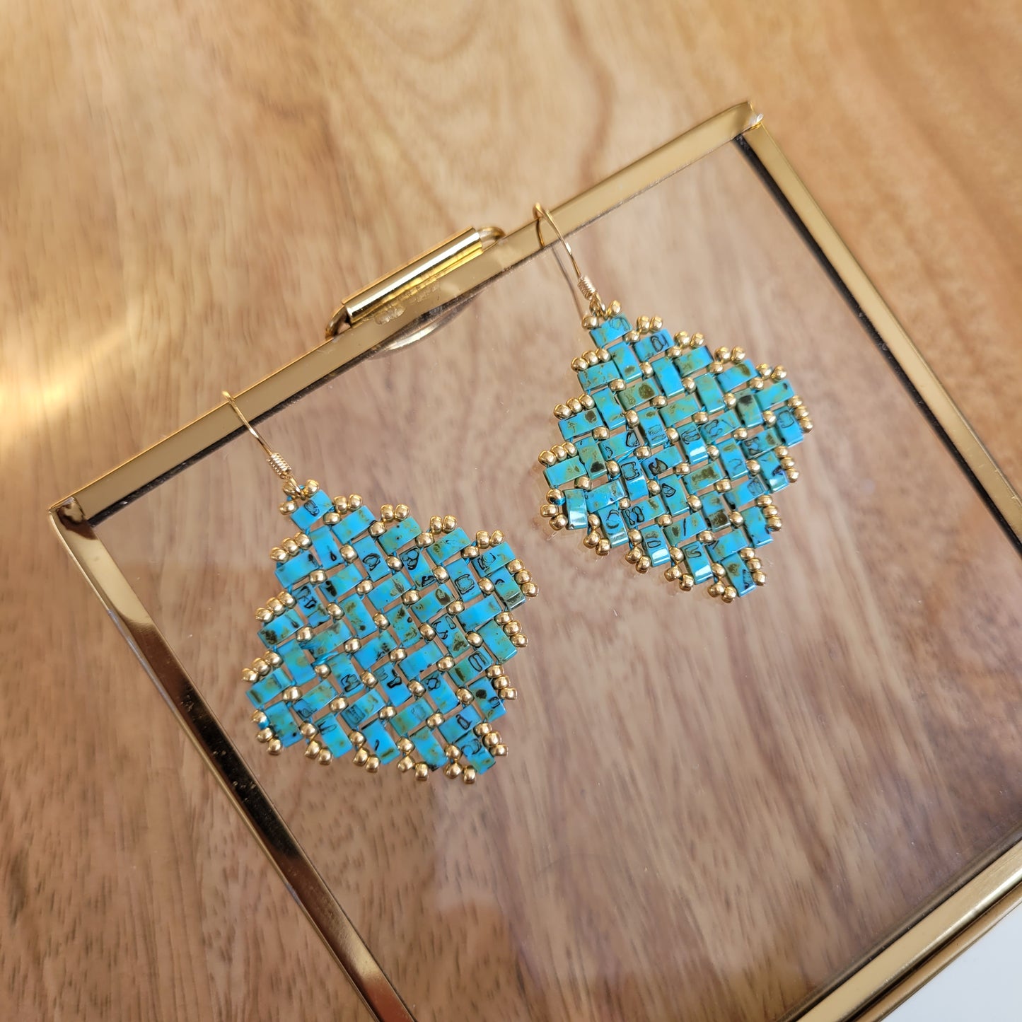 perles miyuki losange bleu turquoise bloucles d'oreilles