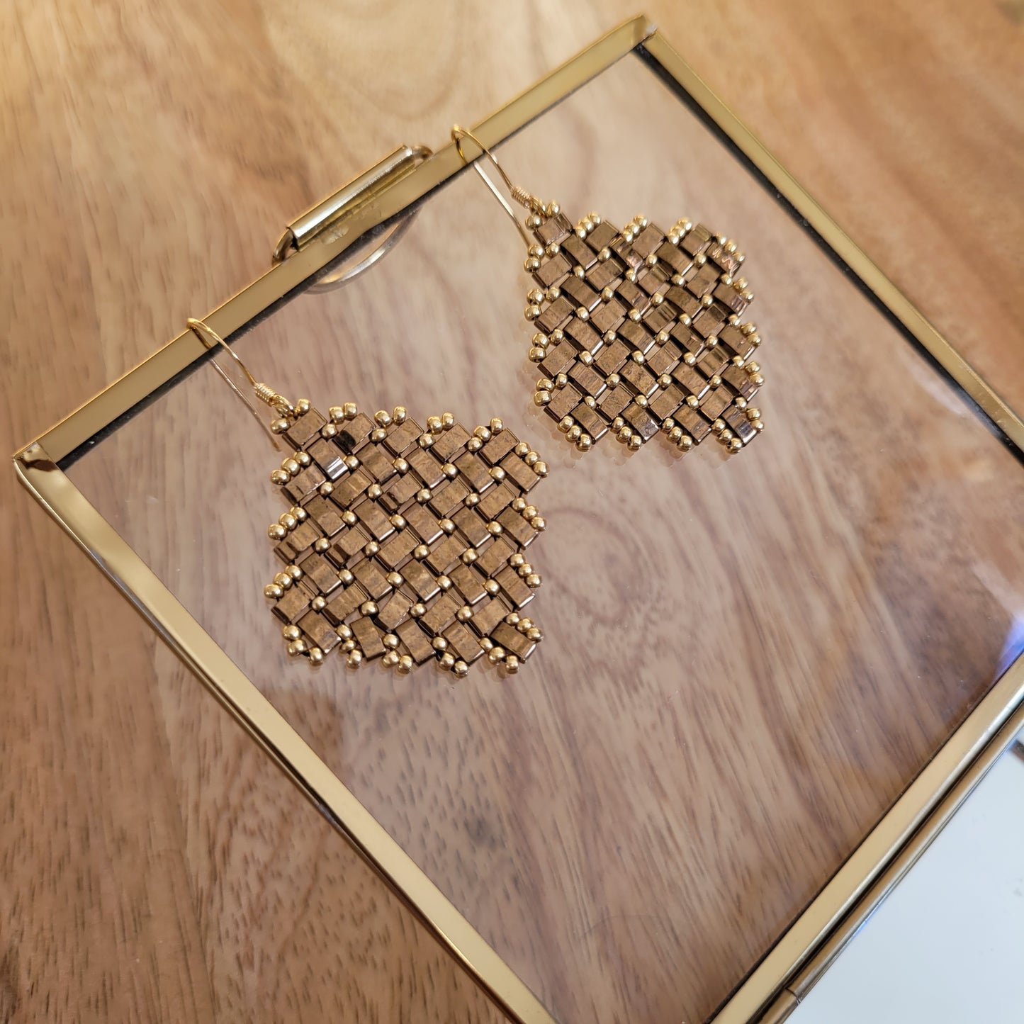 boucles d'oreilles perles miyuki losange grand bronze