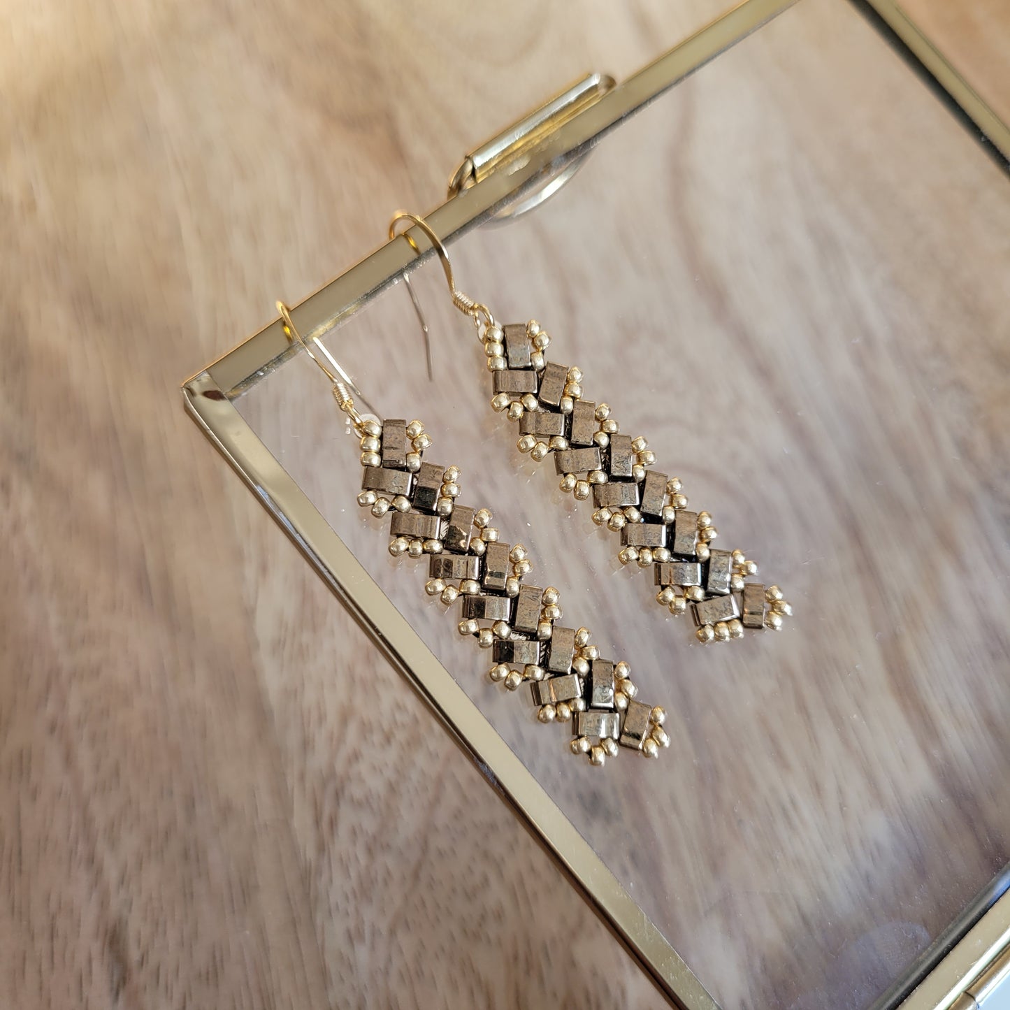 boucles d'oreilles bronze perles miyuki rectangle
