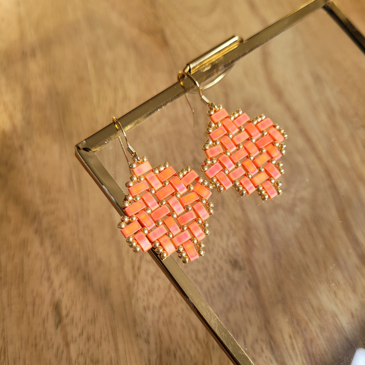 boucles d'oreilles orange losange perles miuki