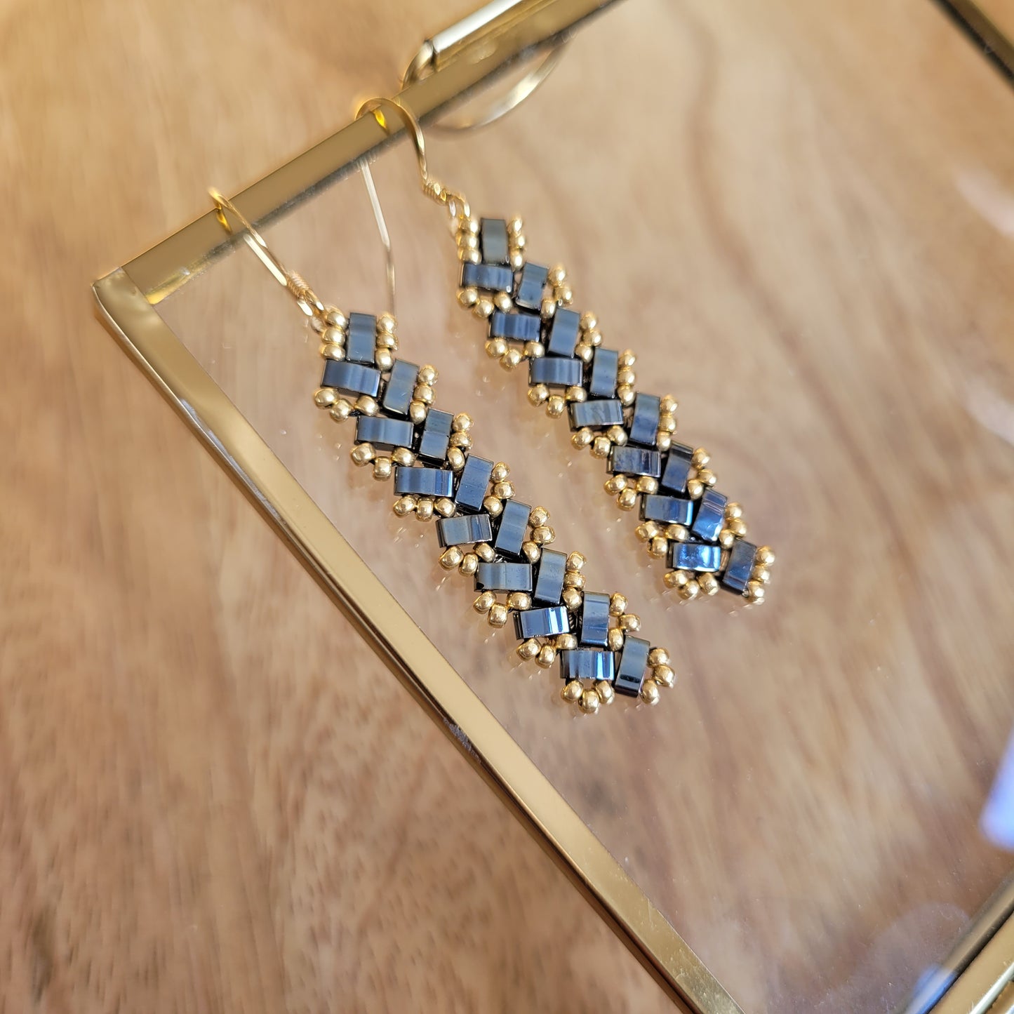 boucles d'oreilles gris perles miyuki rectangle