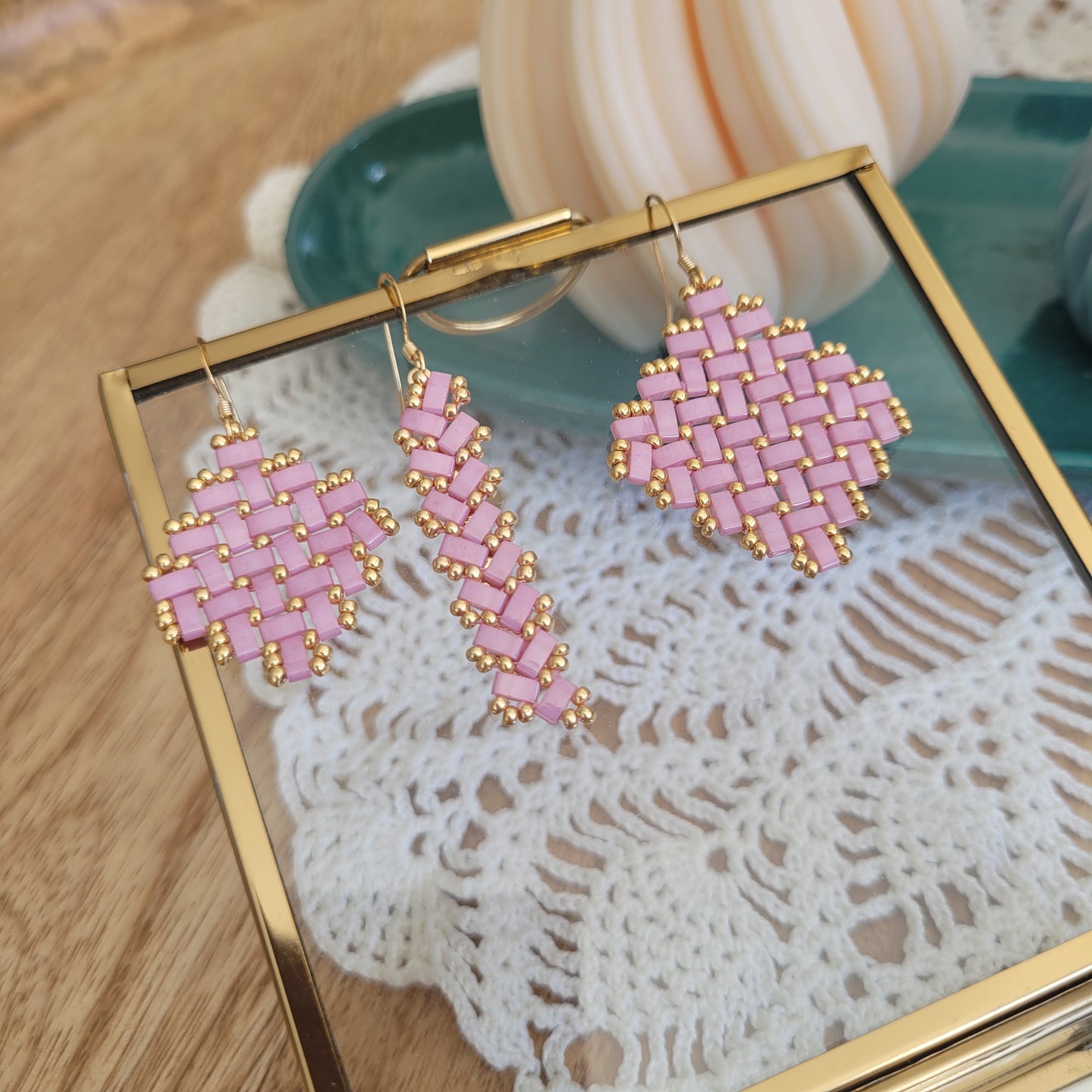 boucles d'oreilles perles miyuki rose