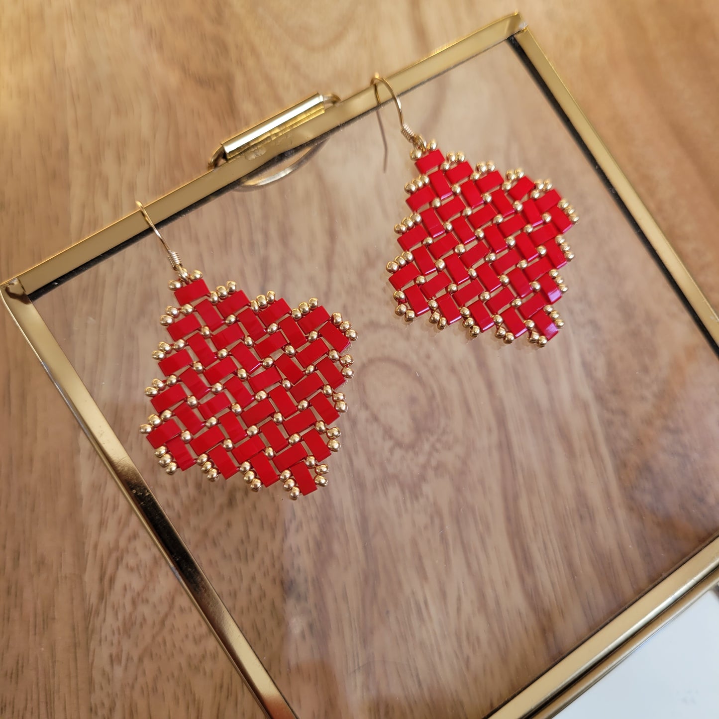 boucles d'oreilles rouge perles myuki losange grand