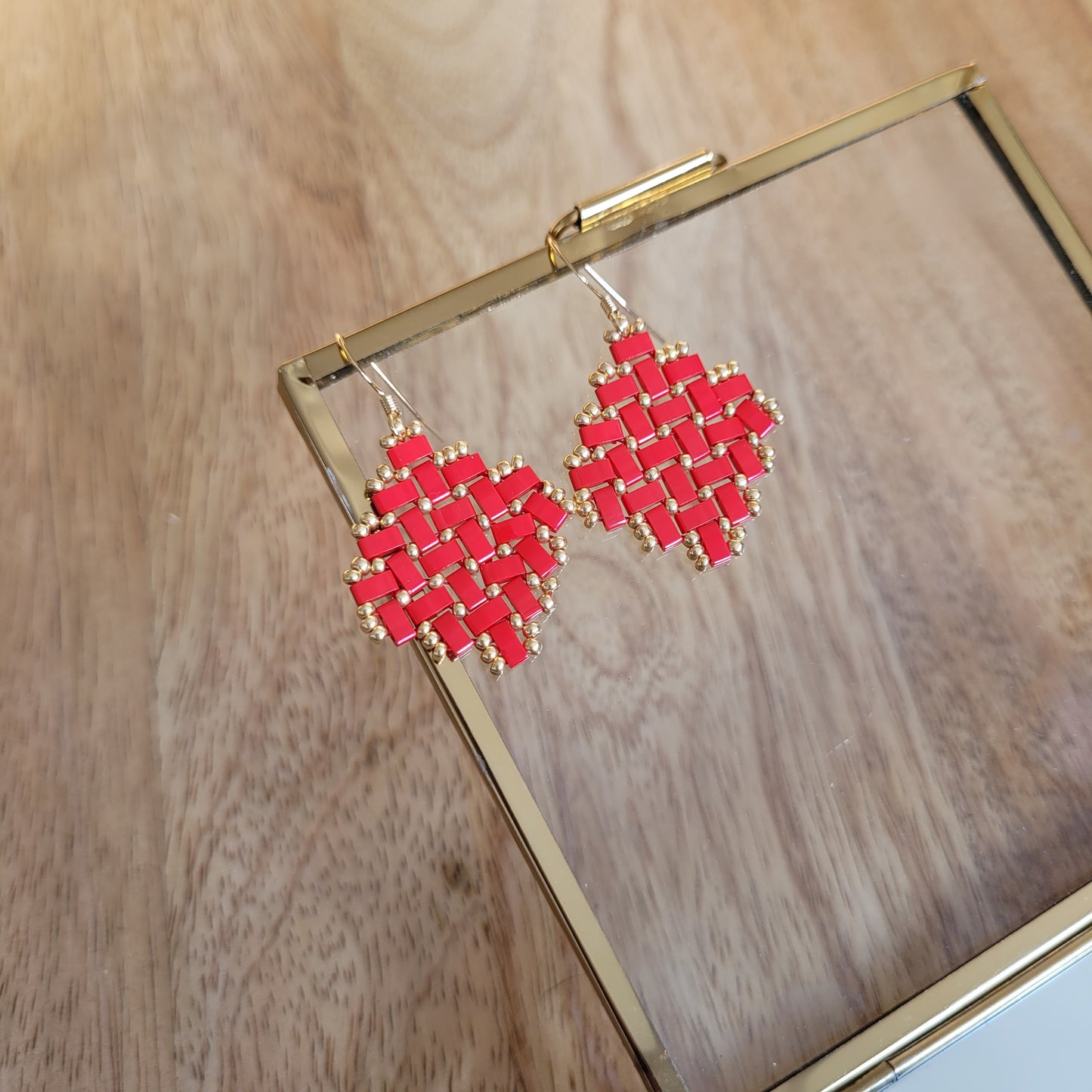boucles d'oreilles rouge perles miyuki losange petit
