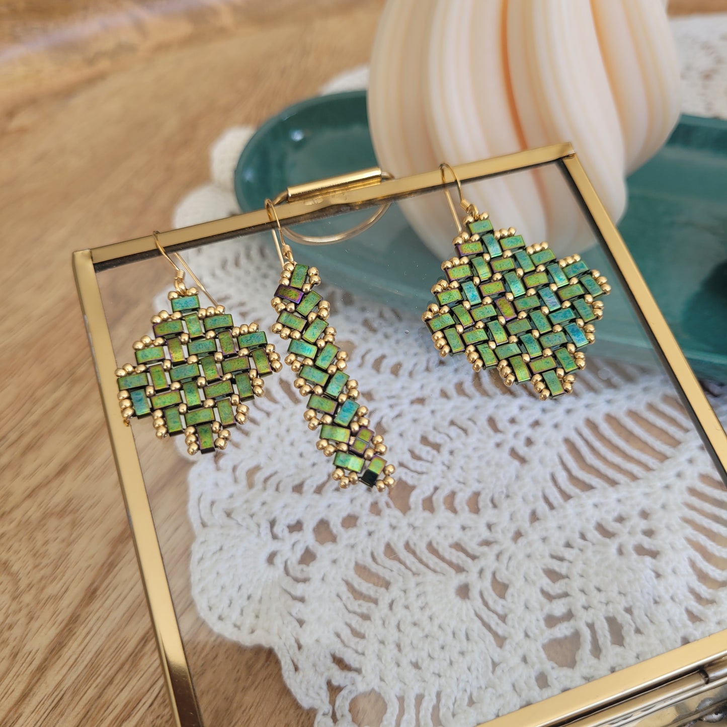 boucles d'oreilles perles miyuki vert