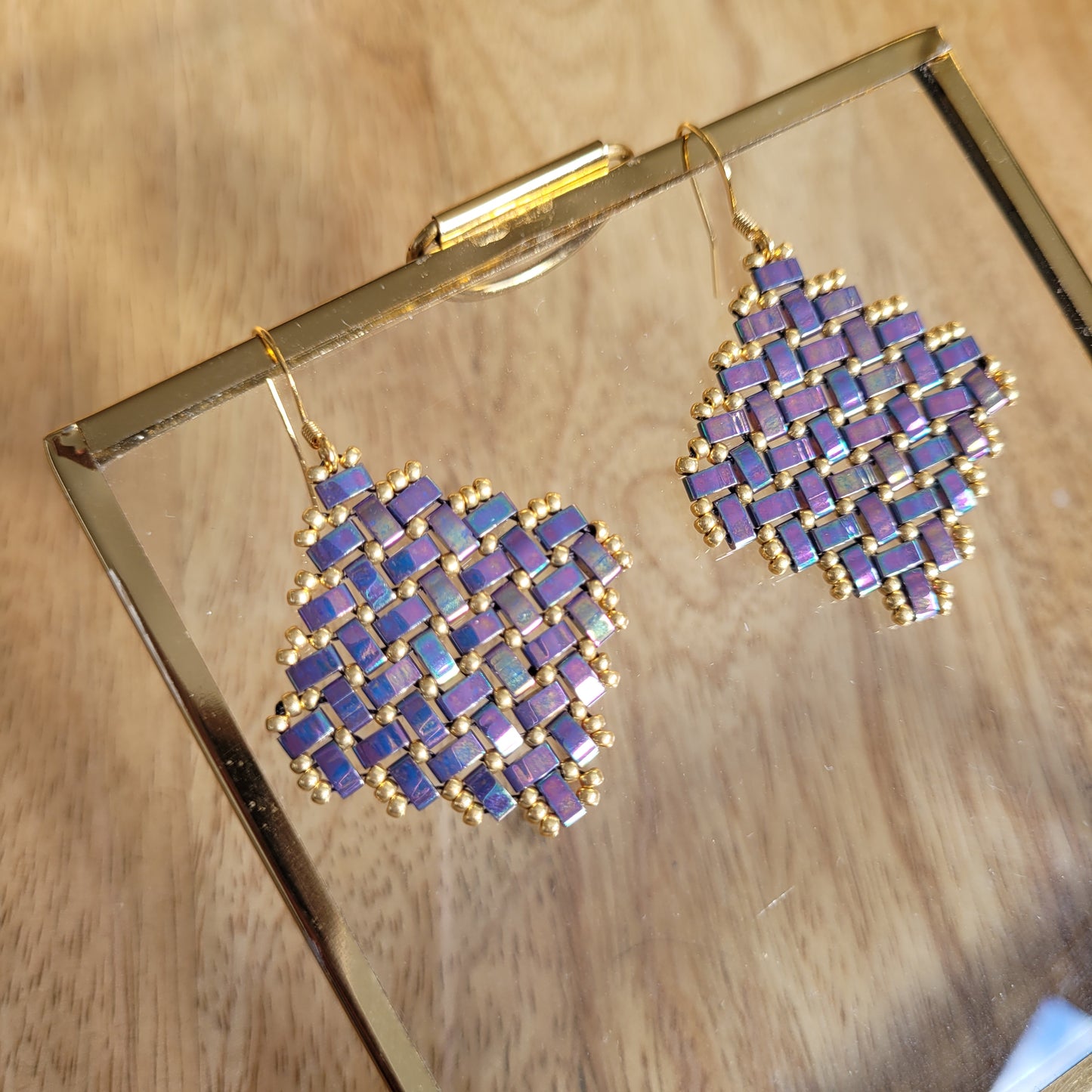 boucles d'oreilles perles miyuki violet losange