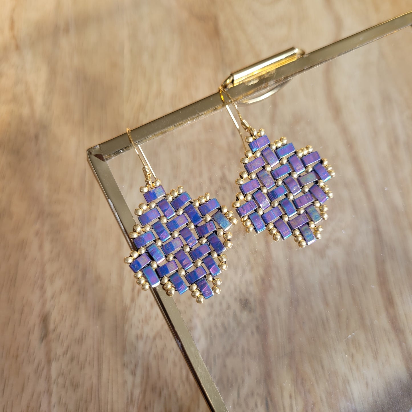 boucles d'oreilles perles miyuki violet losange