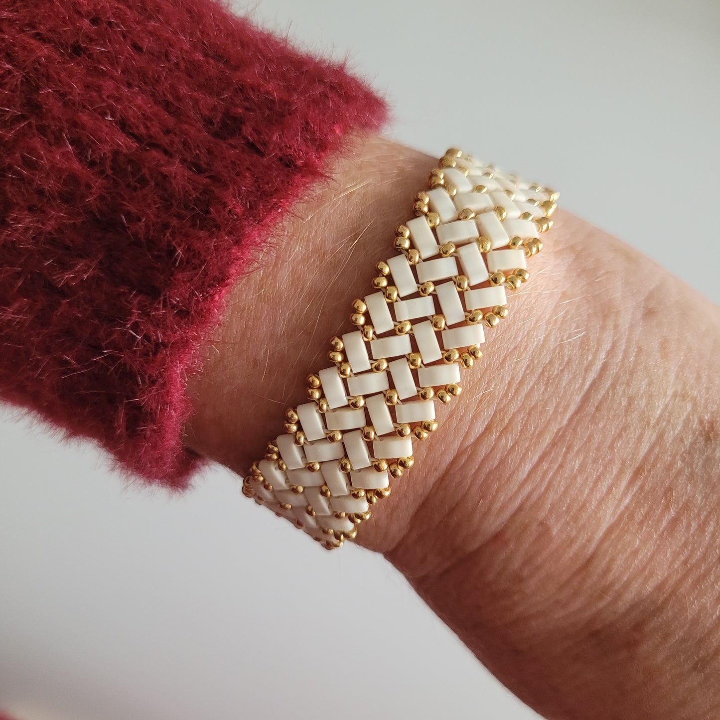 bracelet tisses perles miyuki blanc ivoire zig zag chevrons