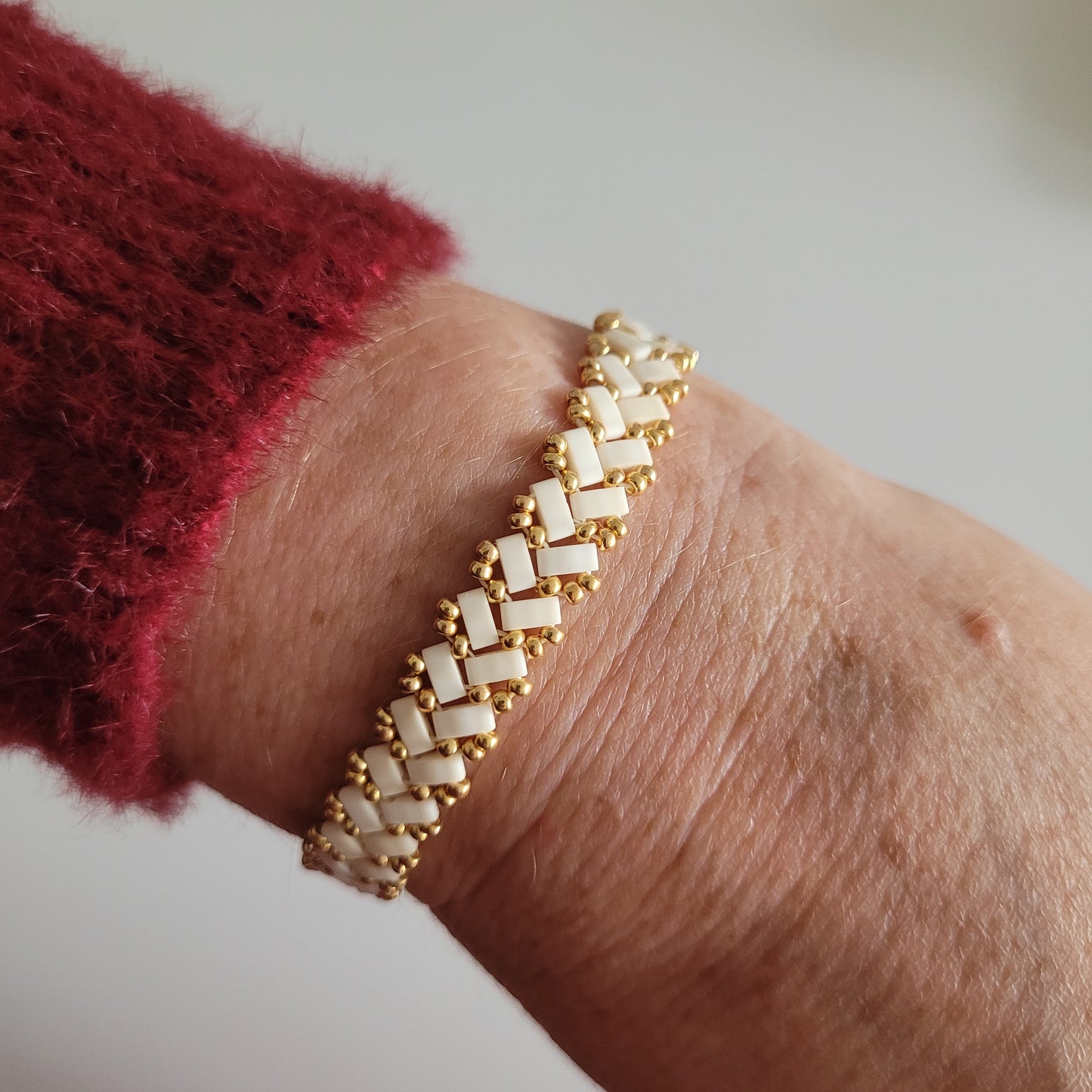 bracelet tisses perles miyuki blanc ivoire zig zag chevrons