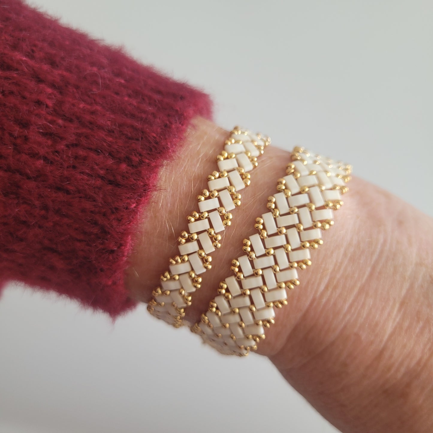bracelet tisses perles miyuki blanc ivoire zig zag chevrons