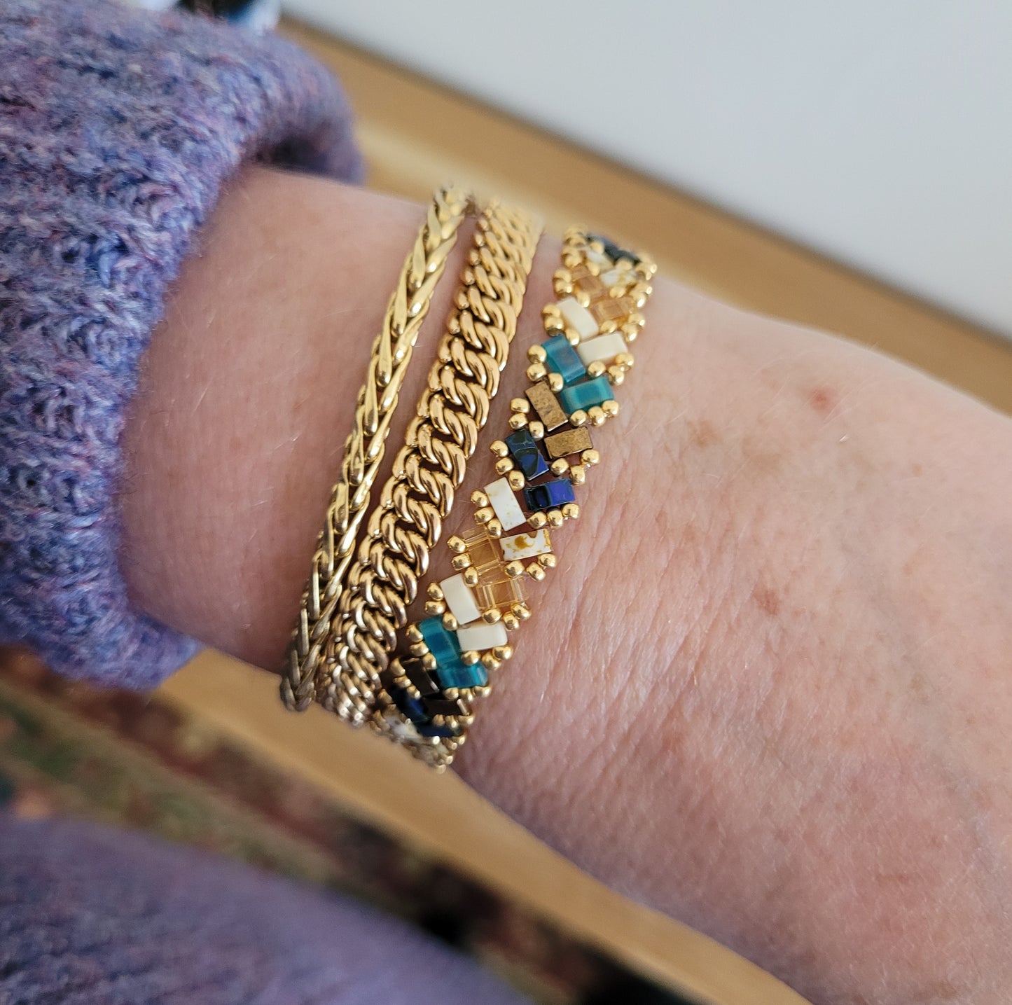 bracelet elastique perles miyuki bleu ocean topaz
