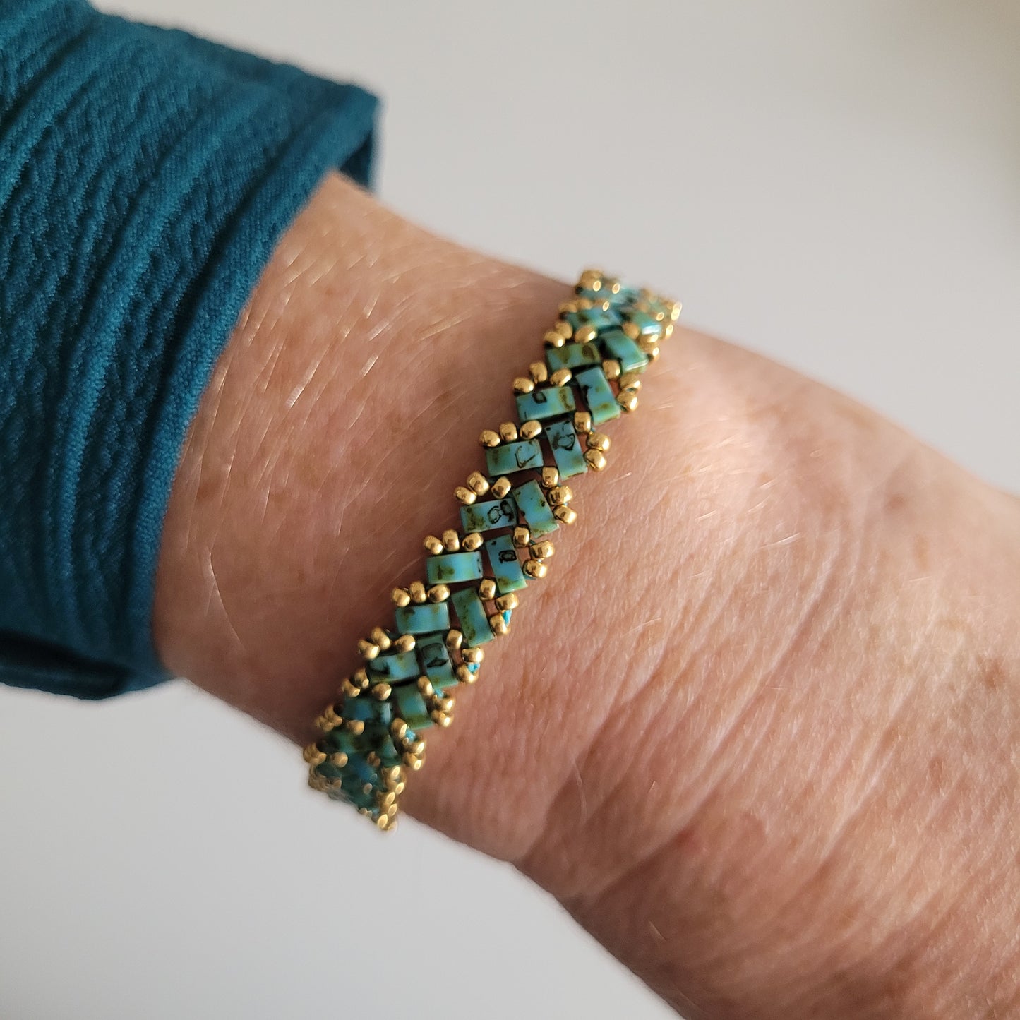 bracelet tisses perles miyuki bleu turquoise marbré zig zag chevrons