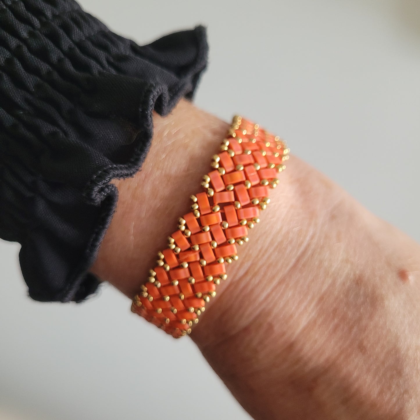 bracelet tisses perles miyuki orange zig zag chevrons
