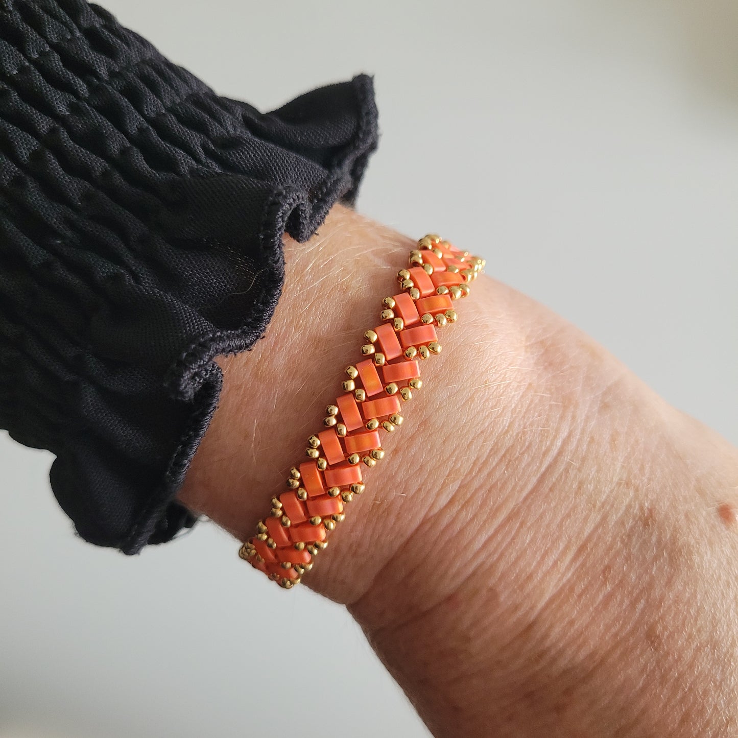 bracelet tisses perles miyuki orange zig zag chevrons