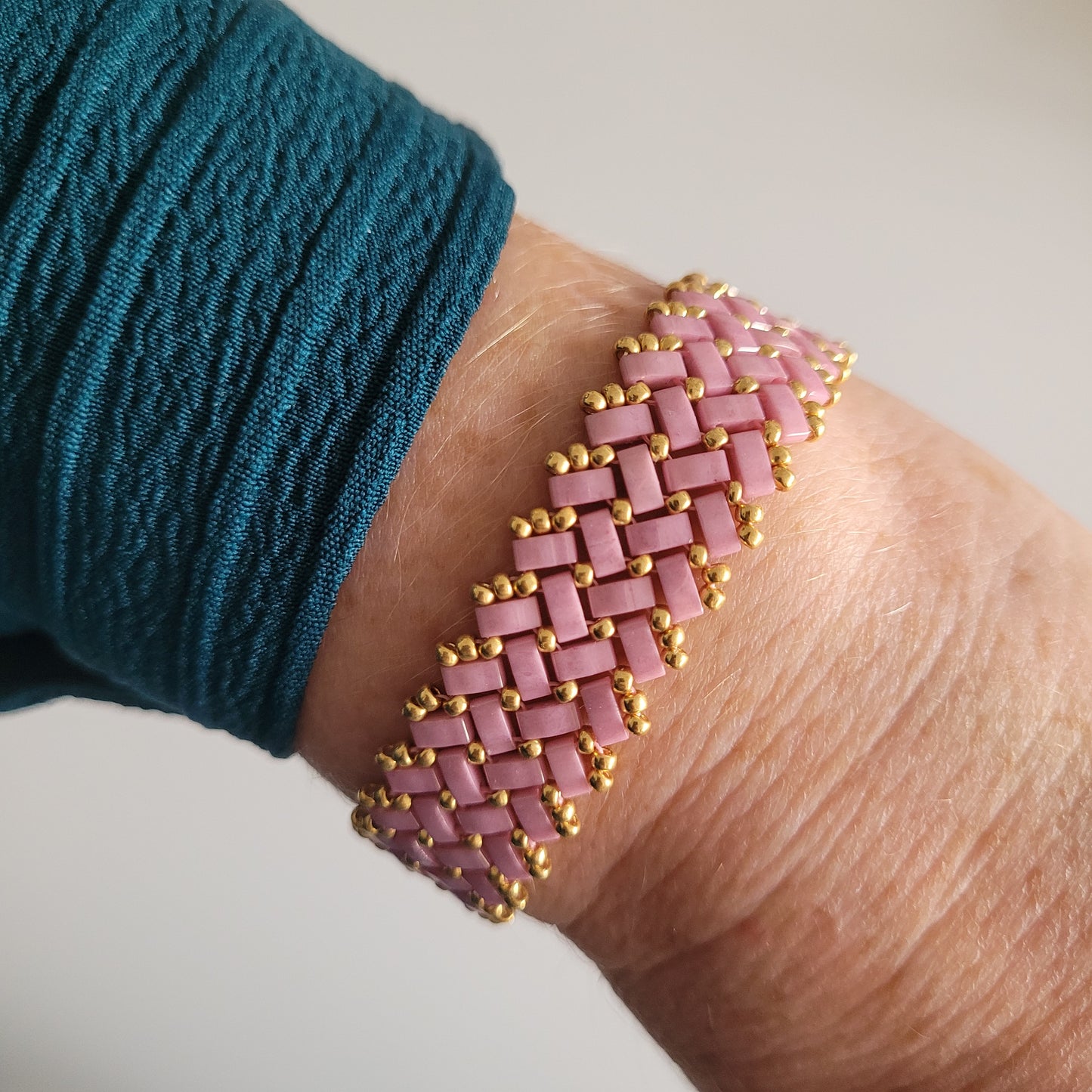 bracelet tisses perles miyuki rose zig zag chevrons