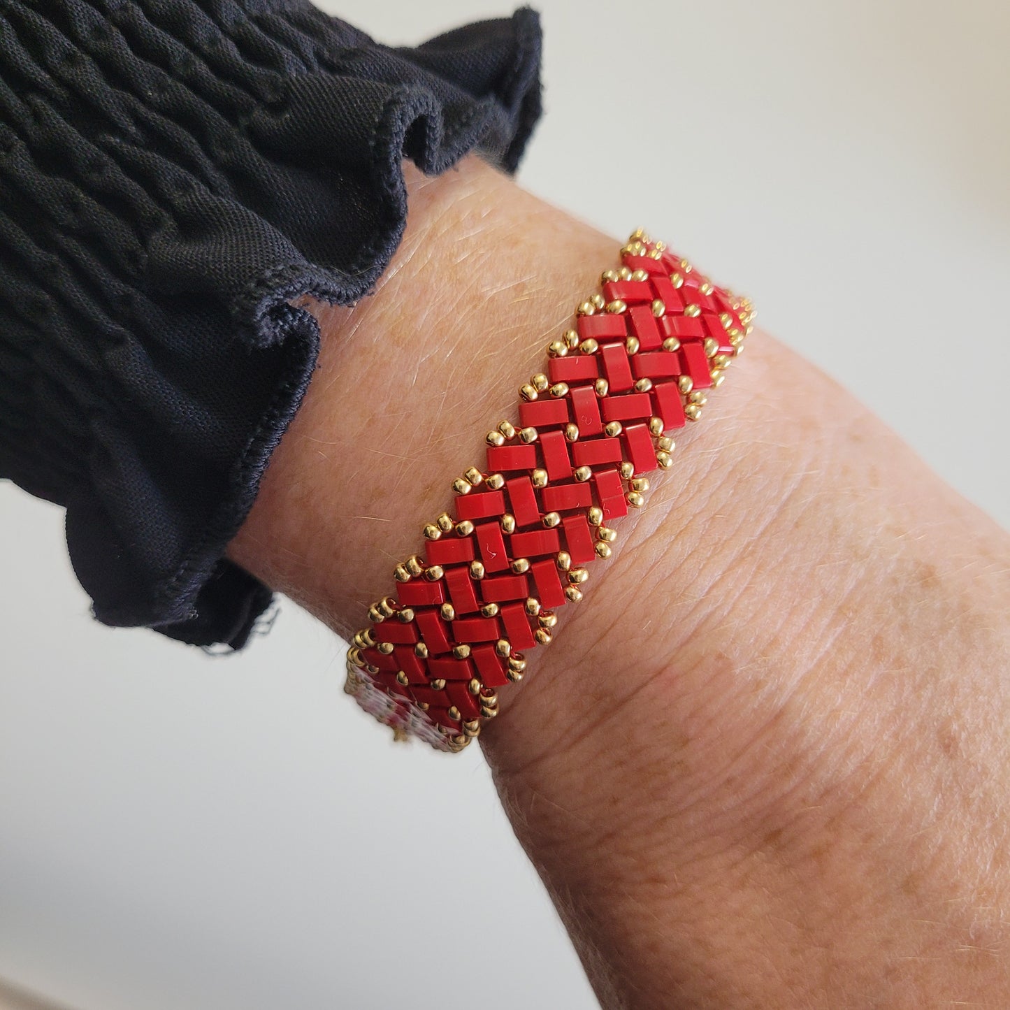 bracelet tisses perles miyuki rouge zig zag chevrons