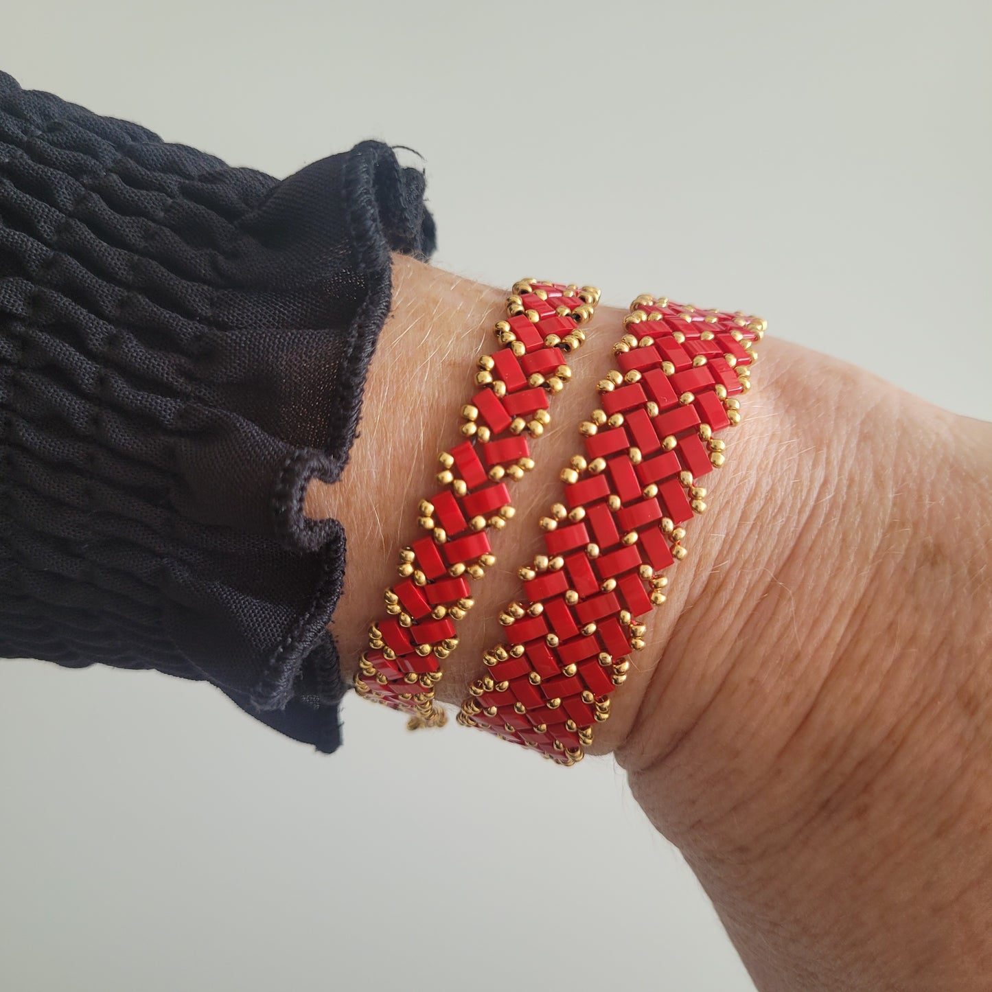 bracelet tisses perles miyuki rouge zig zag chevrons