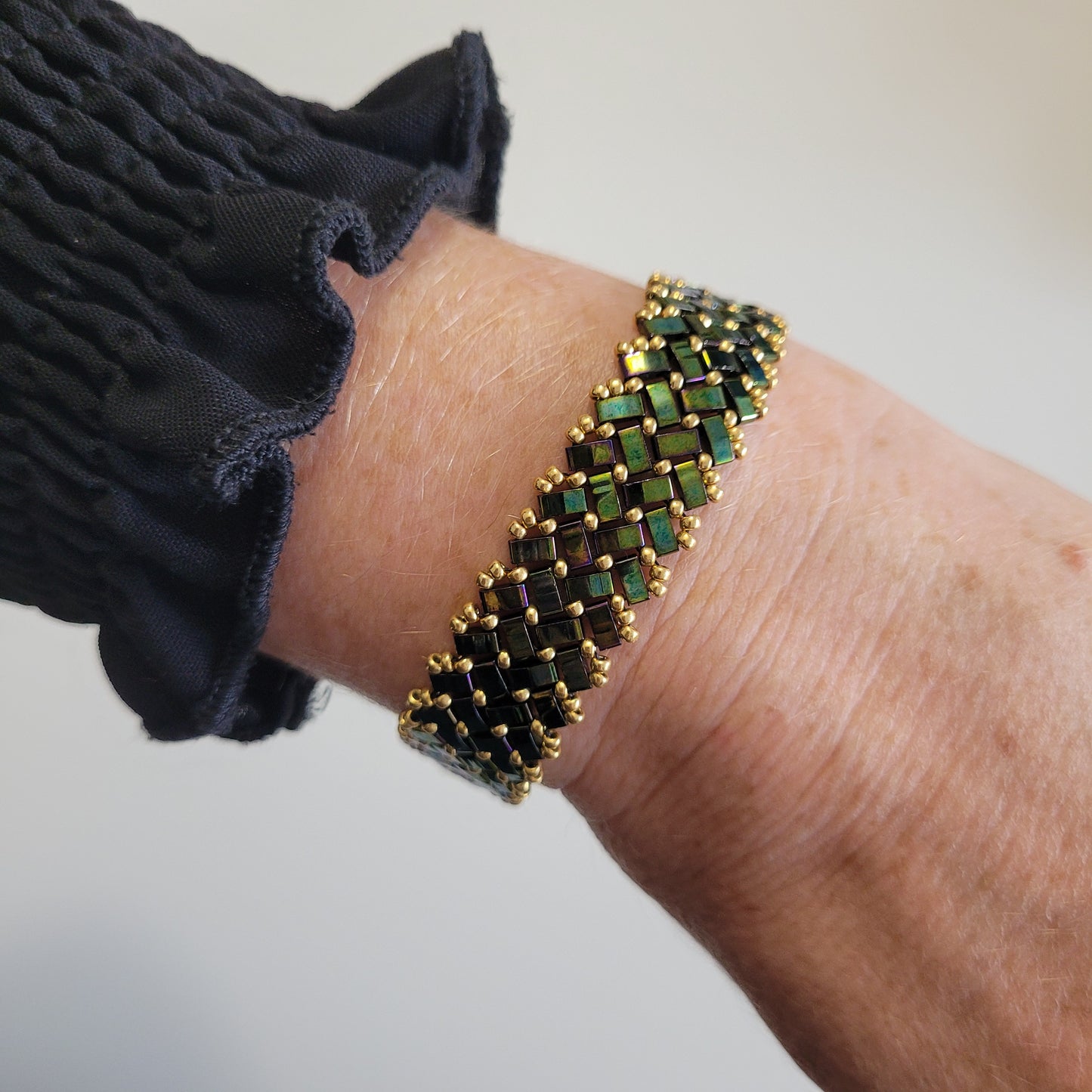 bracelet tisses perles miyuki vert malachite zig zag chevrons