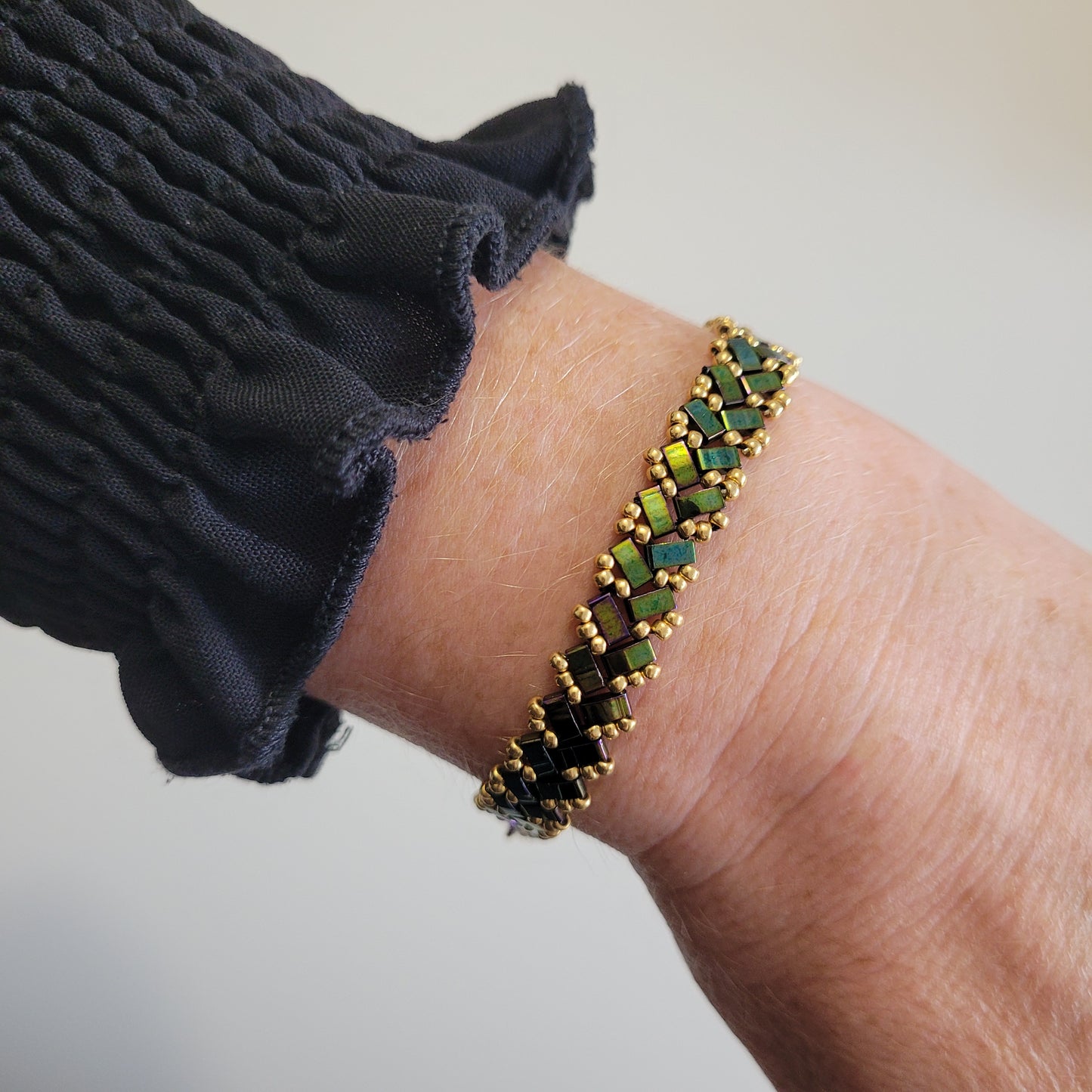 bracelet tisses perles miyuki vert malachite zig zag chevrons