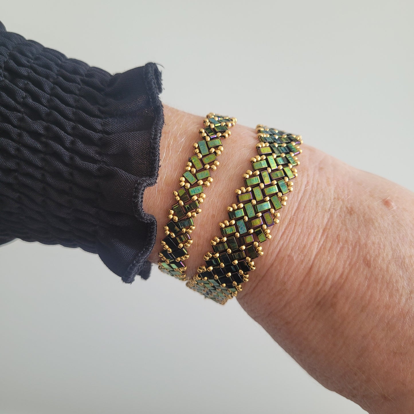 bracelet tisses perles miyuki vert malachite zig zag chevrons