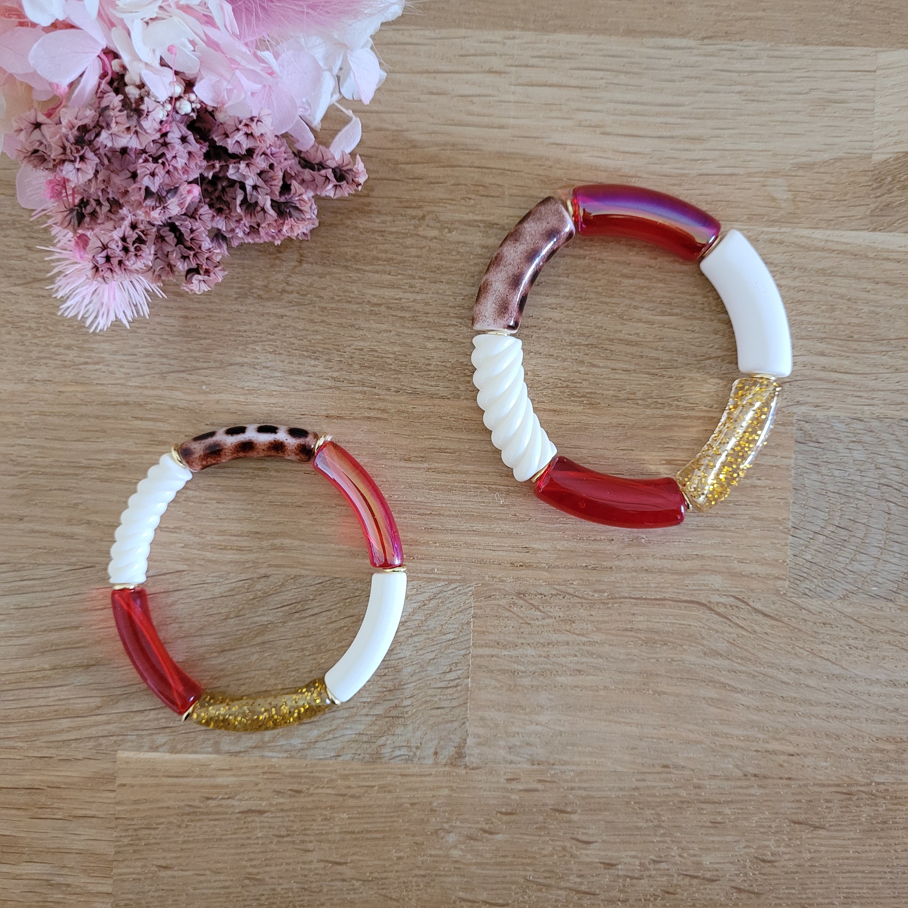 bracelet jonc vintage rouge brillant dore blanc ivoire leopard