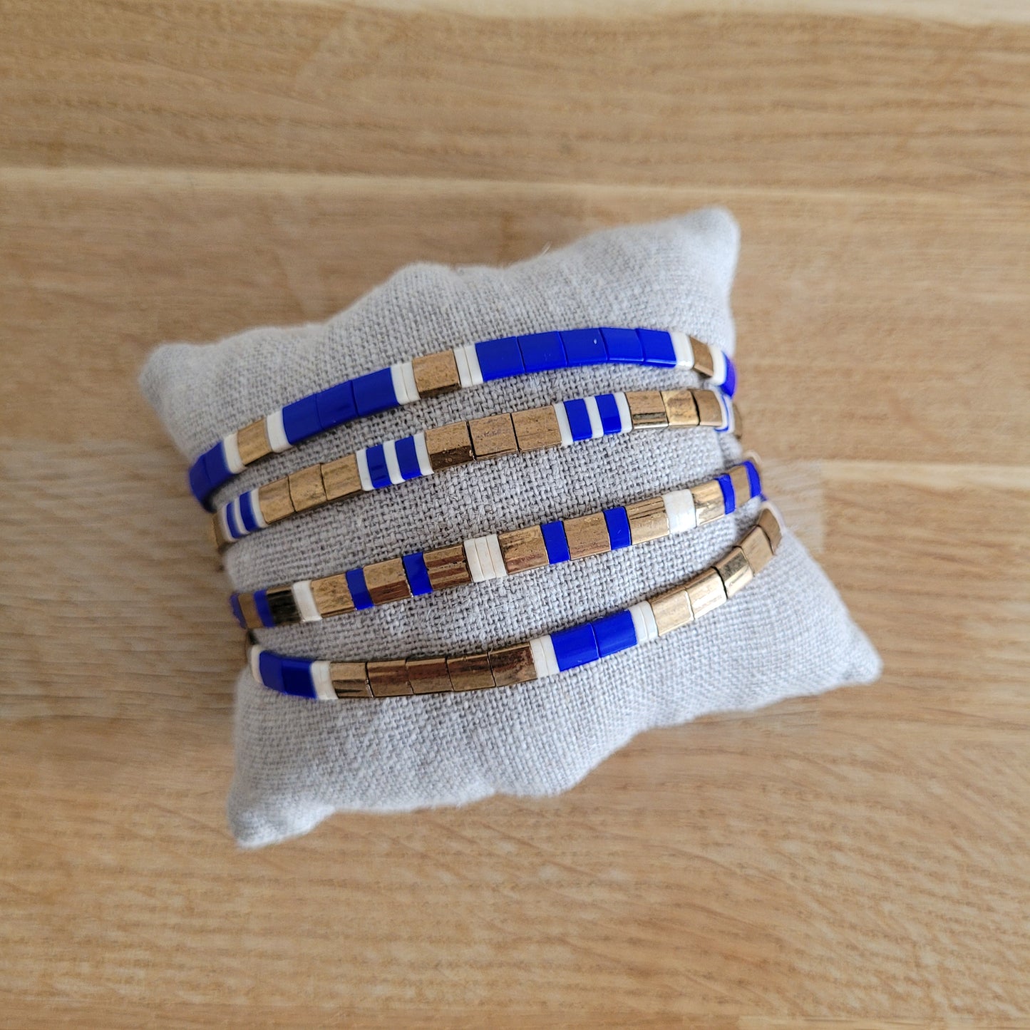 bracelet elastique homme perles miyuki bronze bleu