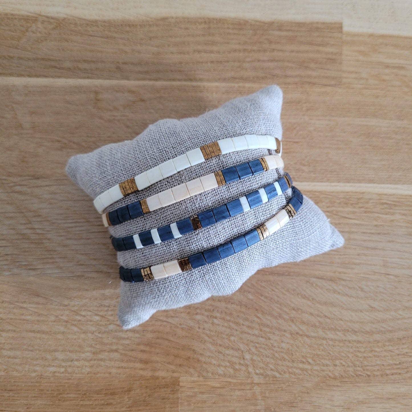 bracelet elastique homme perles miyuki gris beige bleu