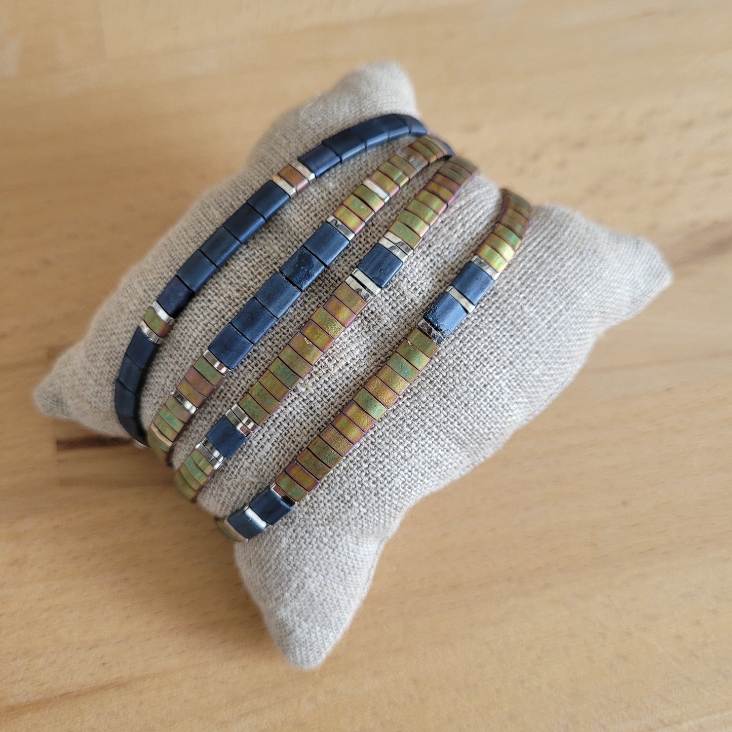 bracelet elastique homme perles miyuki vert kaki bleu