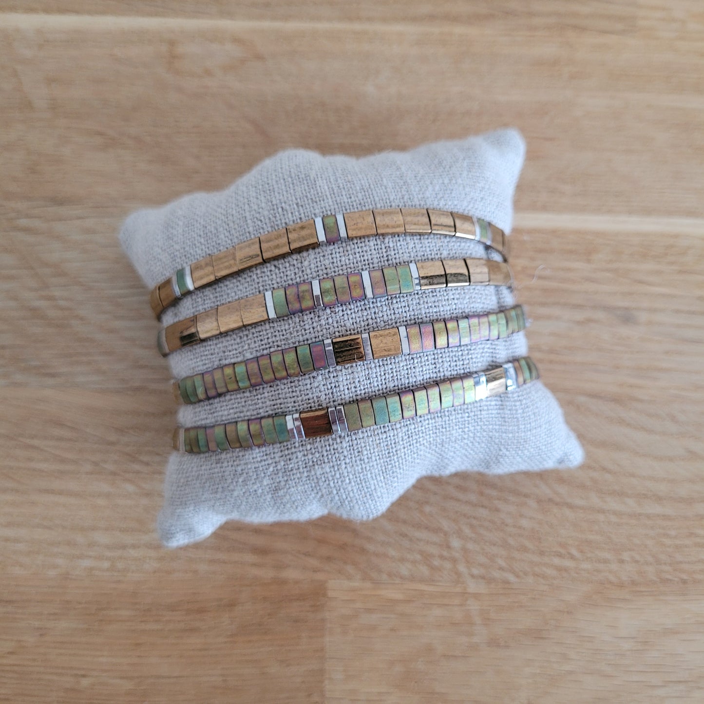 bracelet elastique homme perles miyuki vert kaki bronze