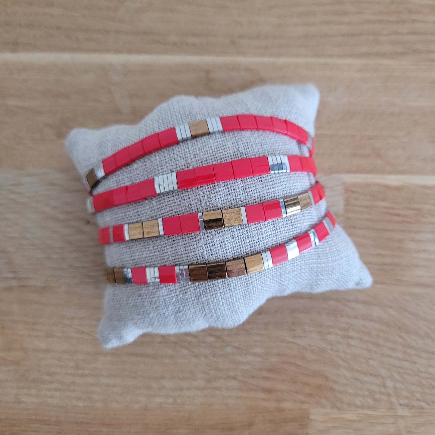 bracelet elastique homme perles miyuki rouge