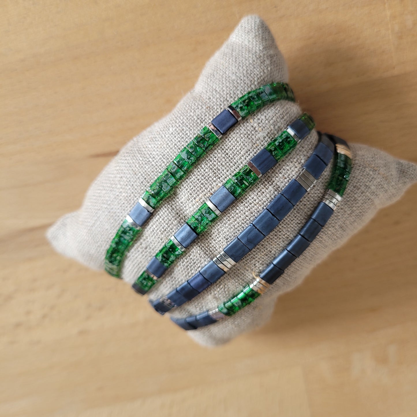 bracelet elastique perles miyuki homme vert bleu