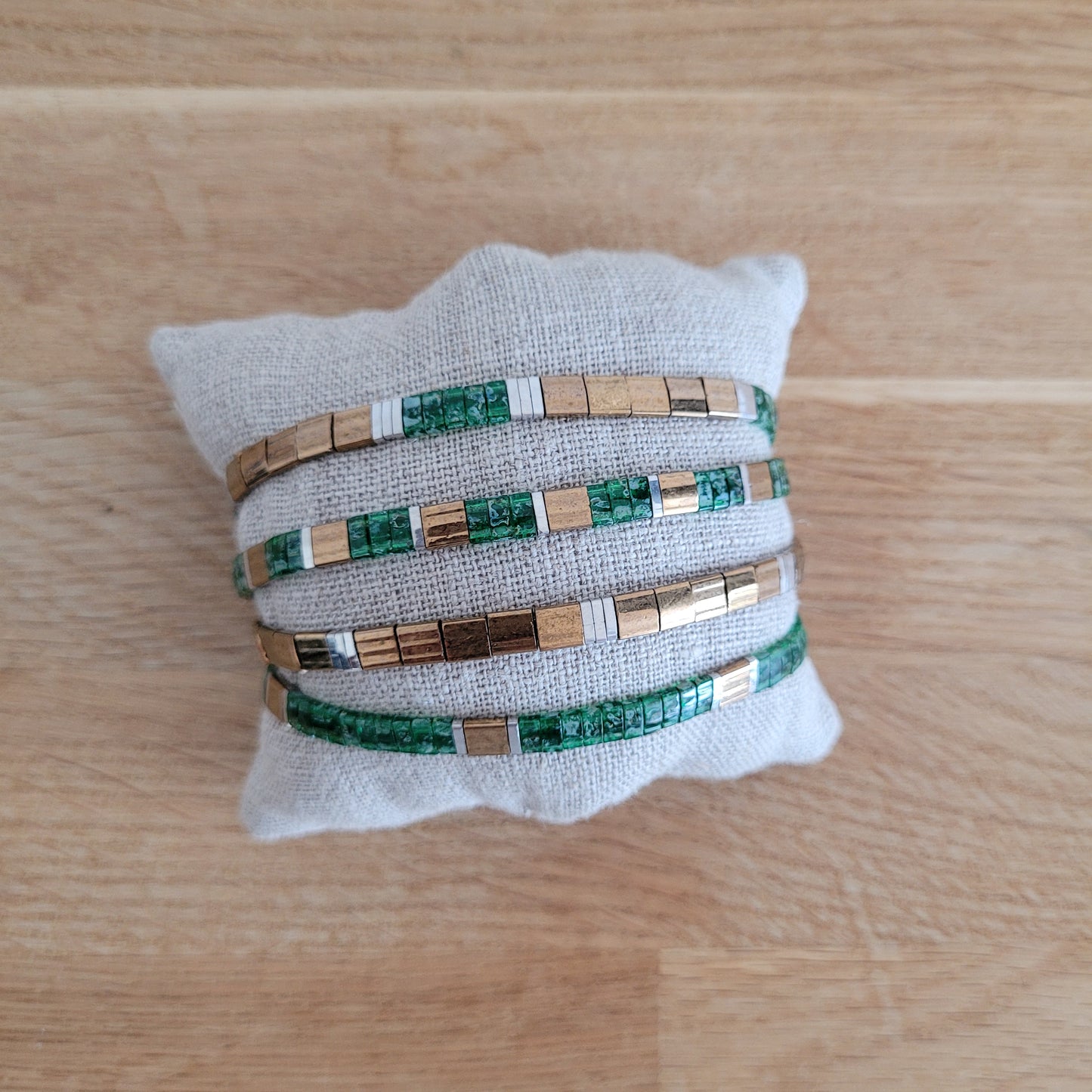 bracelet elastique homme perles miyuki vert bronze